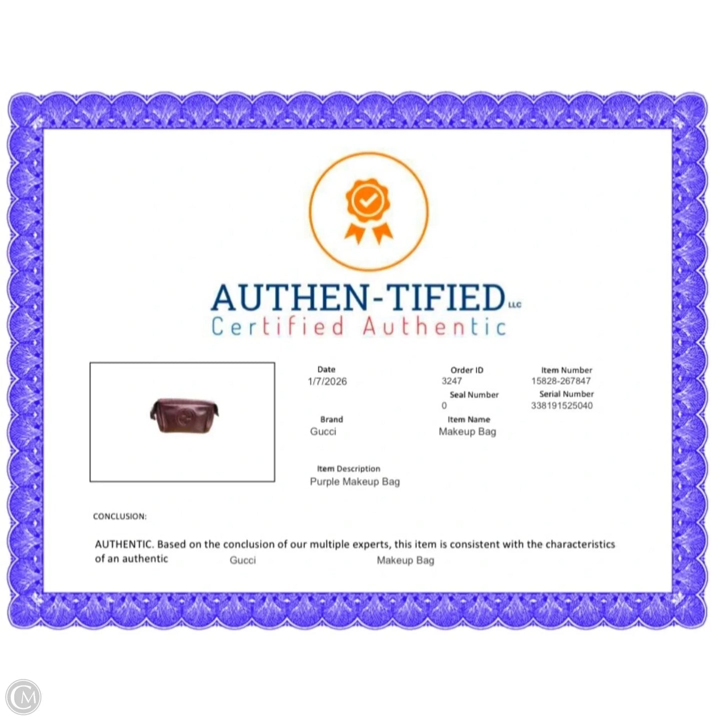 Makeup Bag Luxury Designer By Gucci, Size: Large