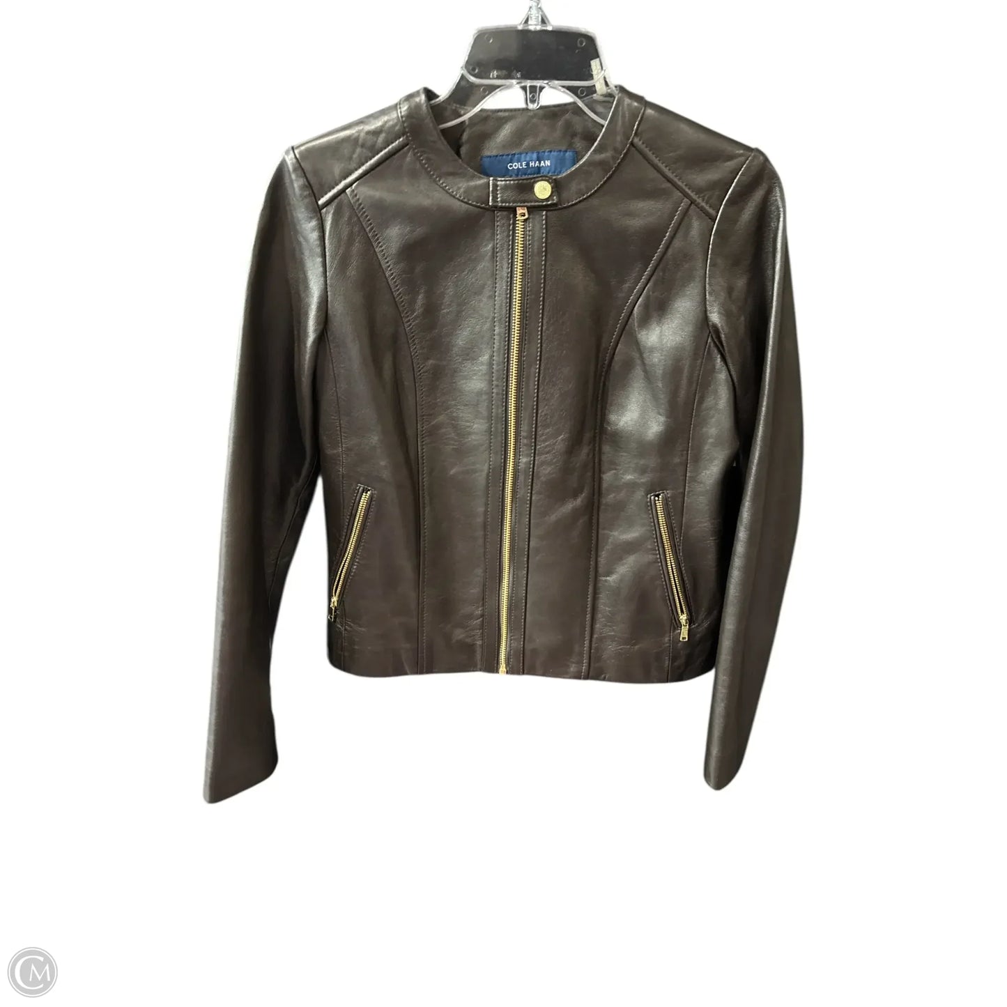 Jacket Leather By Cole-haan In Brown, Size: Xs