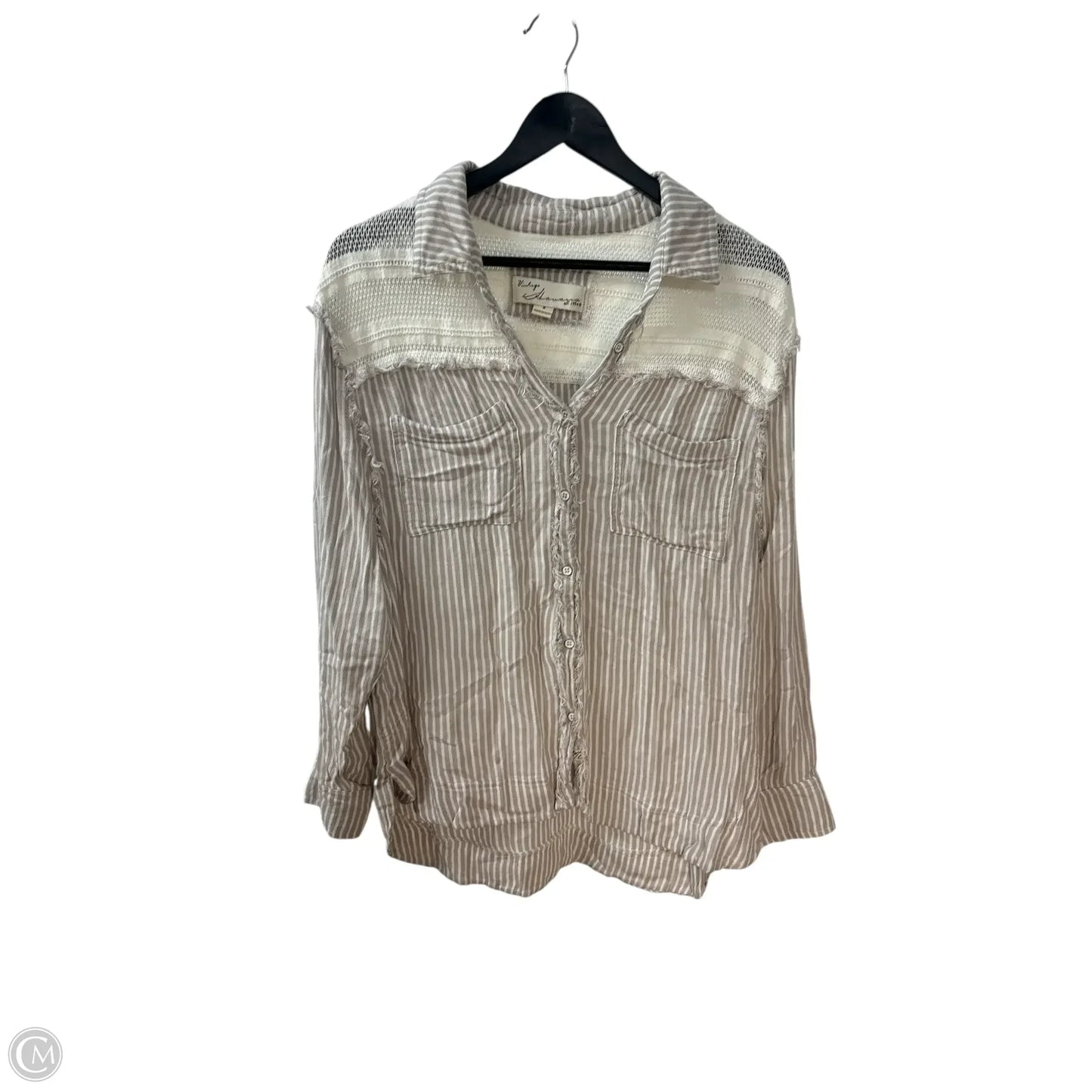 Top Long Sleeve Basic By Vintage Havana In Grey & White, Size: S