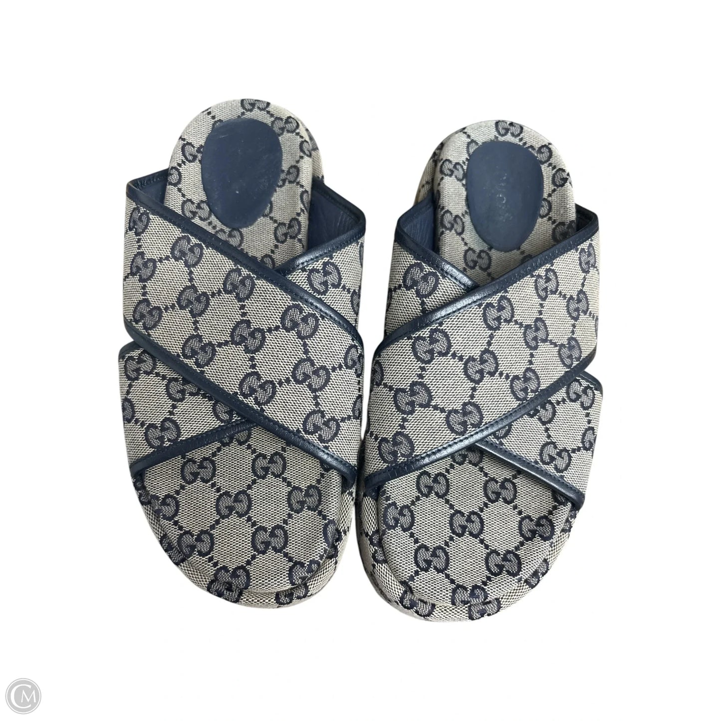 Sandals Luxury Designer By Gucci In Blue GG Monogram Platform Sandal Mules