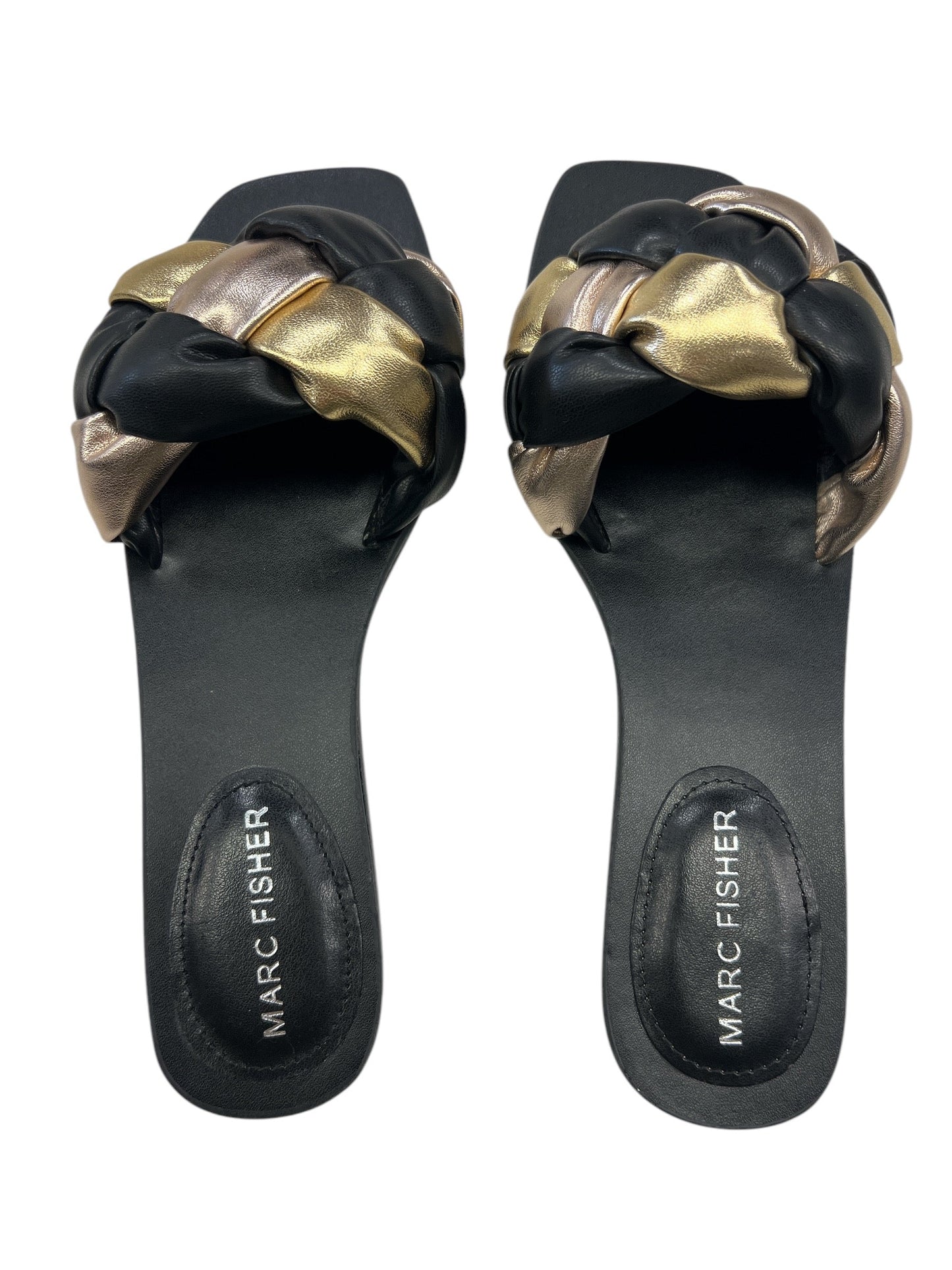 Sandals Flats By Marc Fisher In Black & Gold, Size: 6.5