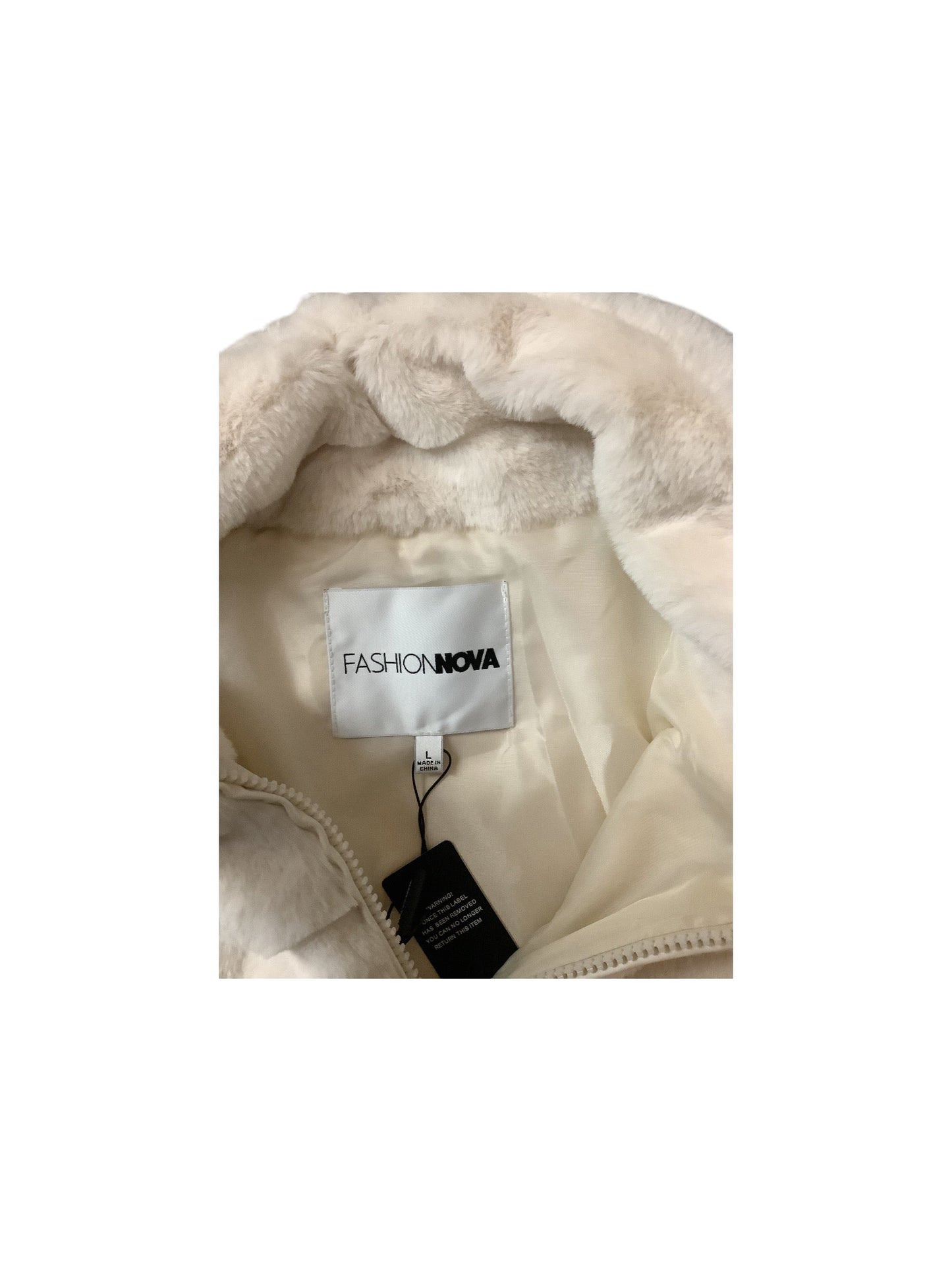 Jacket Faux Fur & Sherpa By Fashion Nova In Cream, Size: L