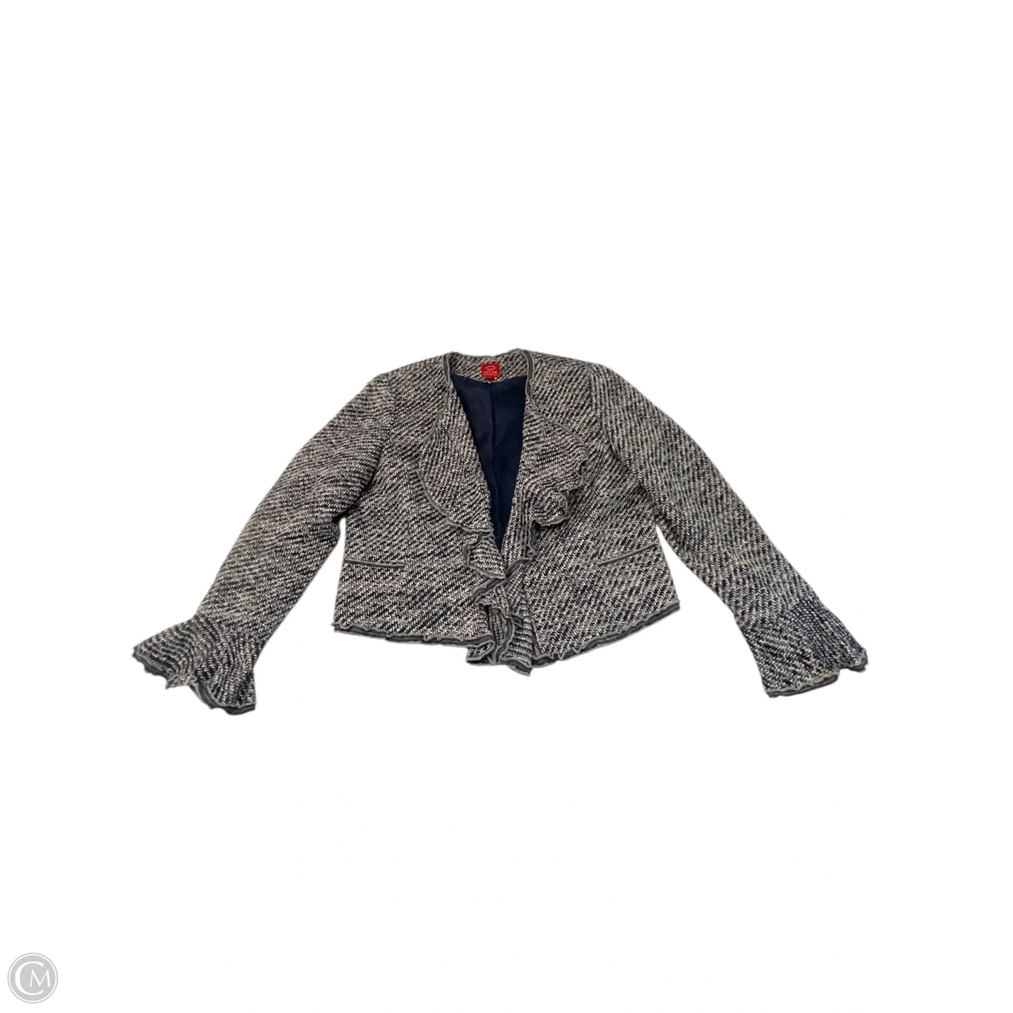 Blazer Luxury Designer By Oscar De La Renta In Blue & White, Size: 12