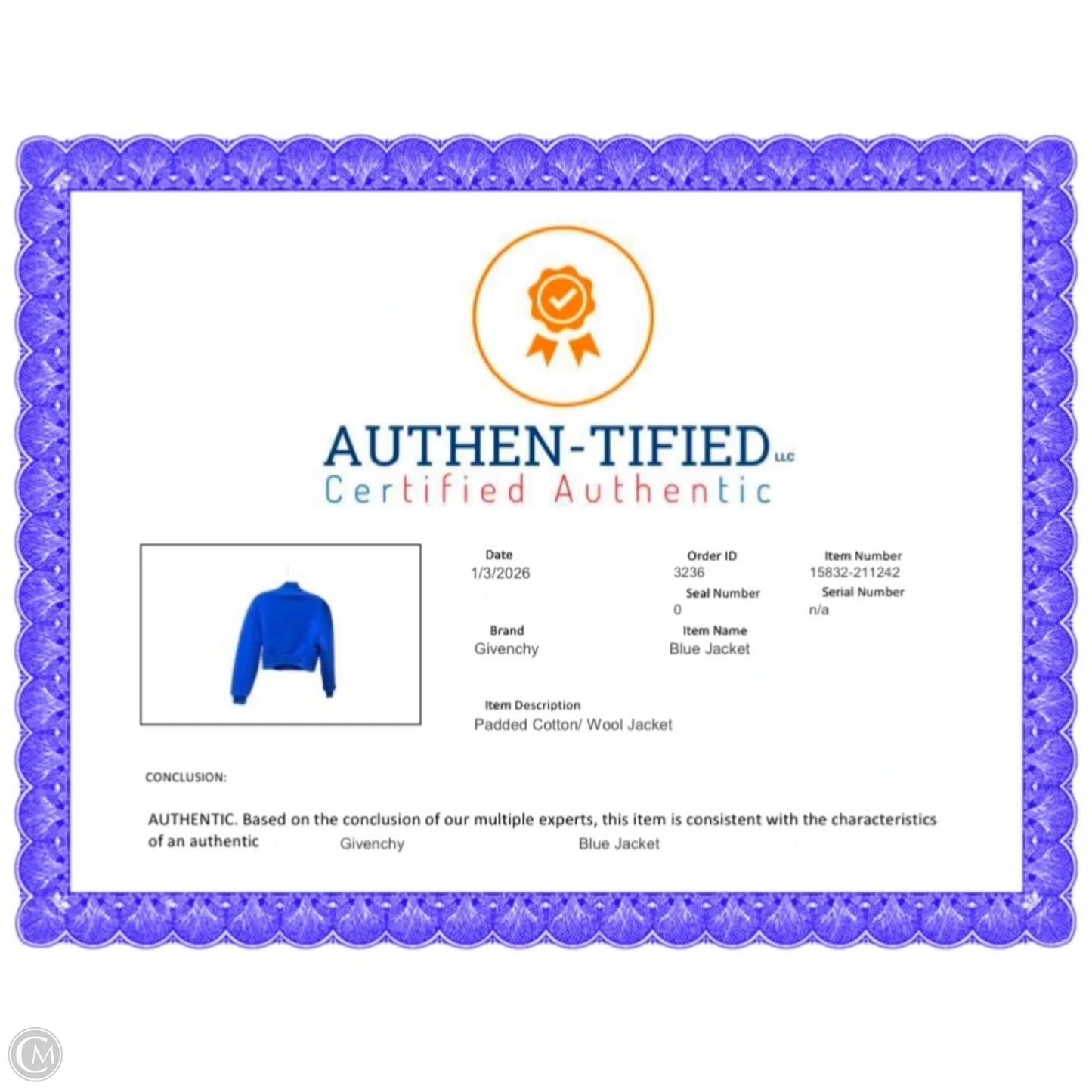 Jacket Luxury Designer By Givenchy In Blue, Size: S