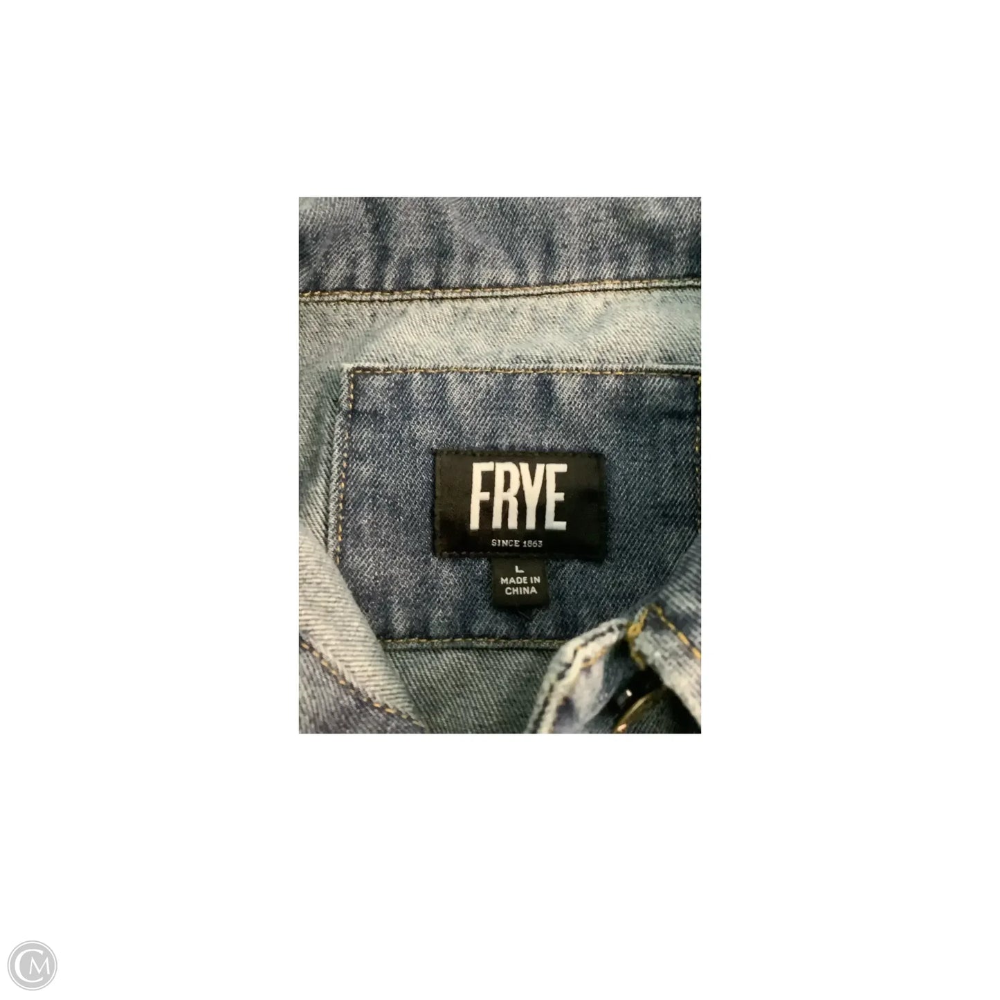 Jacket Designer By Frye In Blue Denim, Size: L