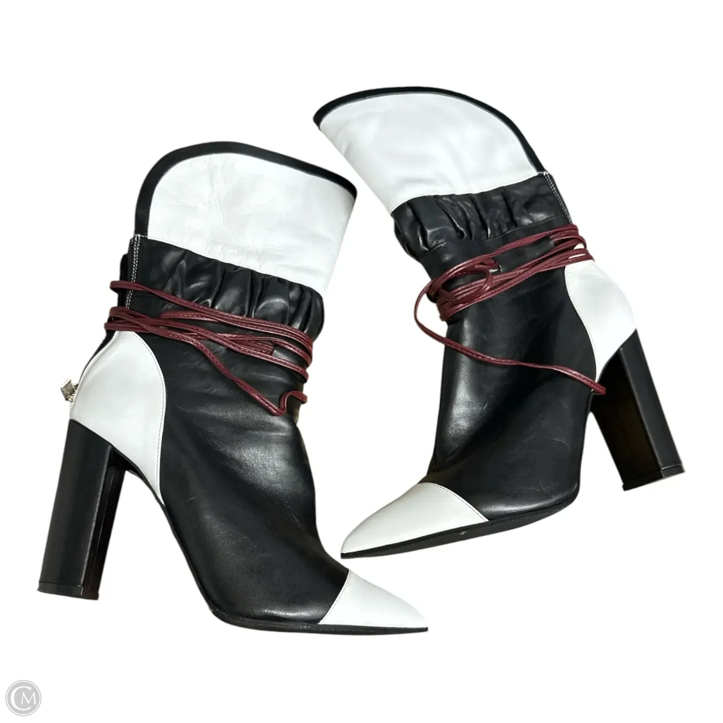 Boots Mid-calf Heels By Cma In Black & White, Size:
