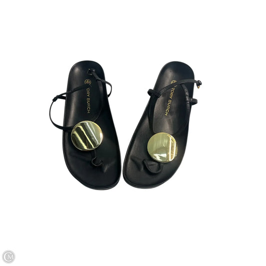 Sandals Designer By Tory Burch In Black & Gold, Size: 8.5