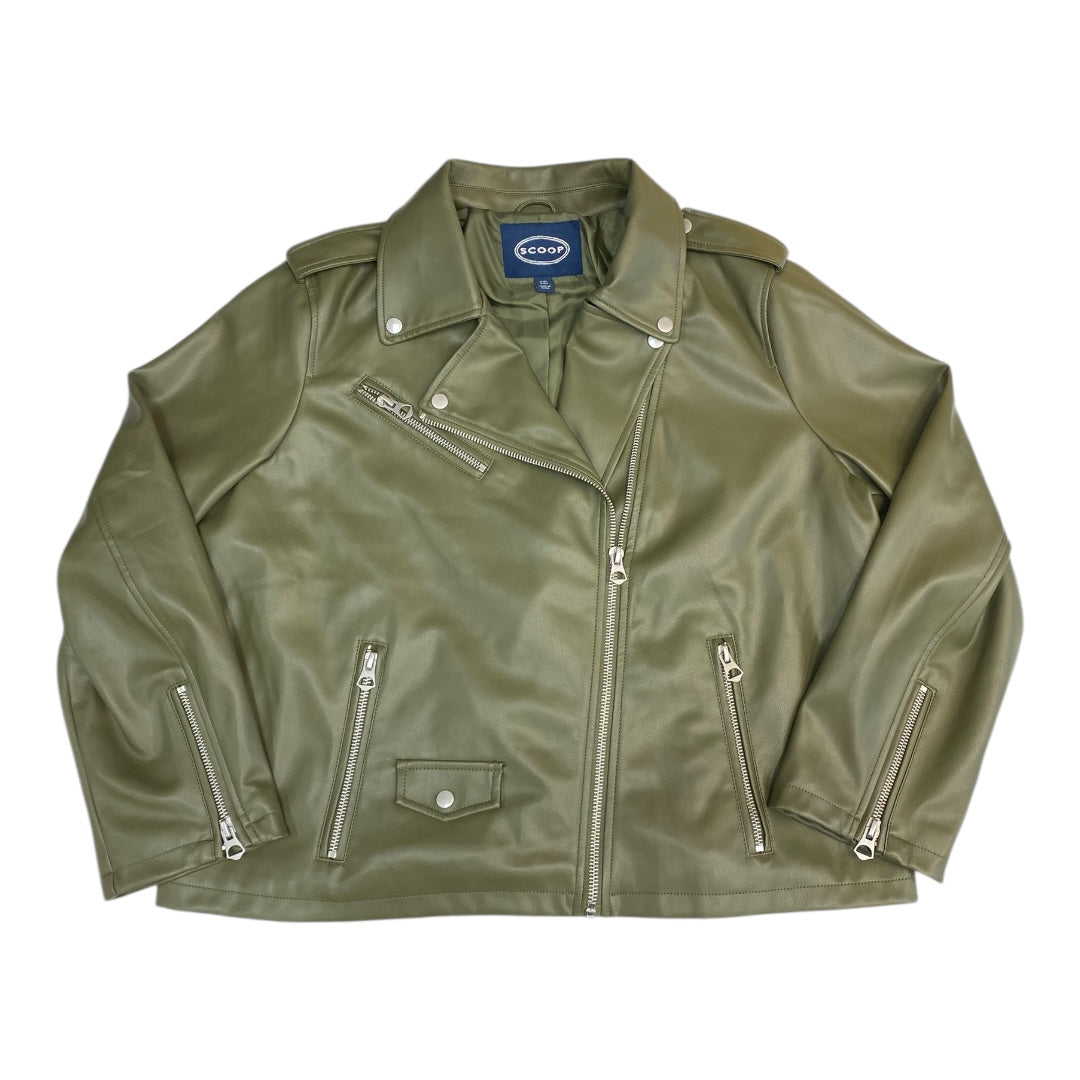 Jacket Moto By Scoop In Green, Size:Xxl