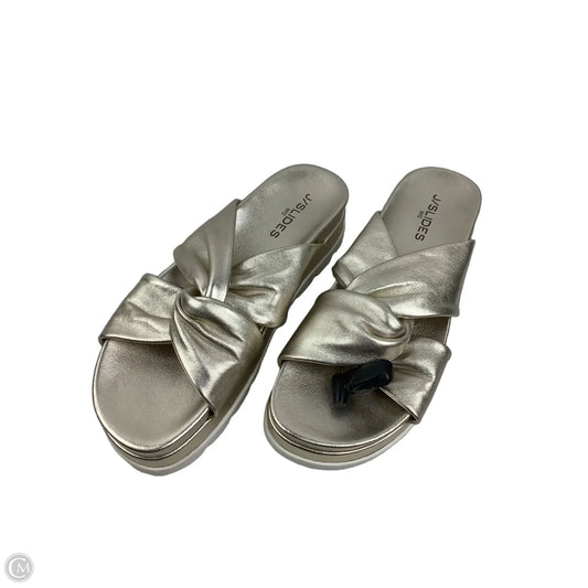 Sandals Heels Platform By J Slides In Gold, Size: 9