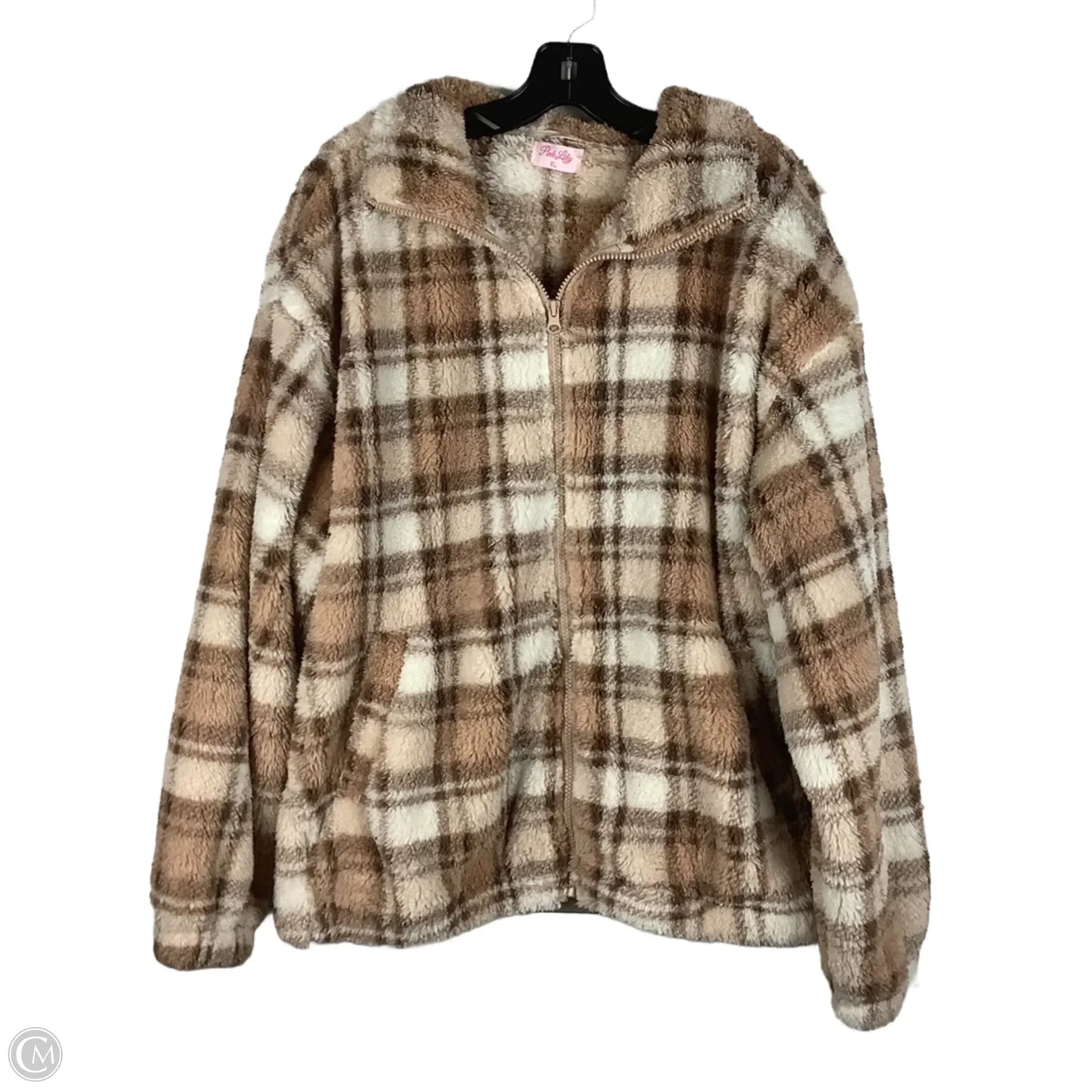 Jacket Fleece By Pink Lily In Plaid Pattern, Size: Xl