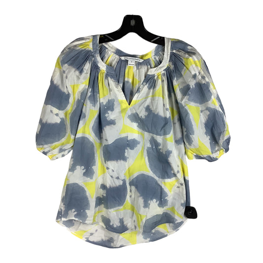 Blue & Yellow Top Short Sleeve Designer Diane Von Furstenberg, Size 2