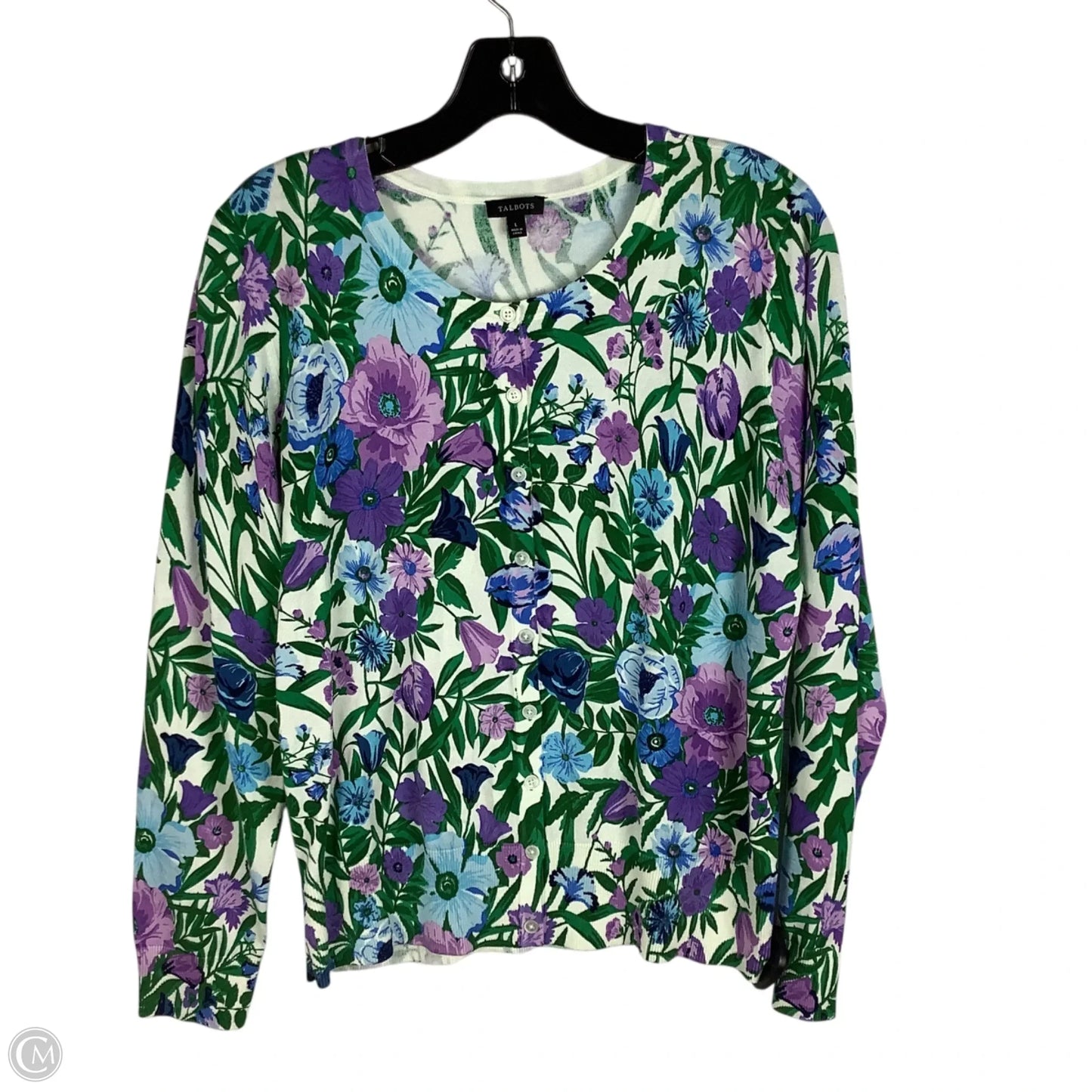 Cardigan By Talbots In Floral Print, Size: L