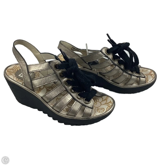 Sandals Heels Wedge By Fly London In Black & Brown, Size: 6/36