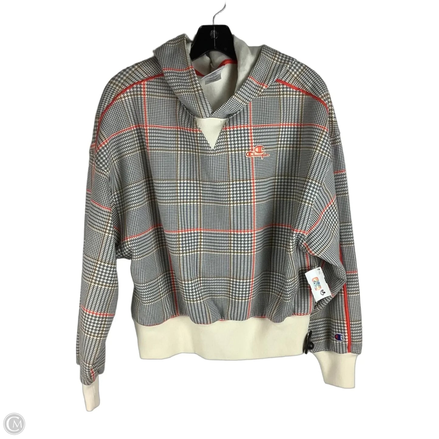 Athletic Sweatshirt Hoodie By Champion In Grey & Orange, Size: S