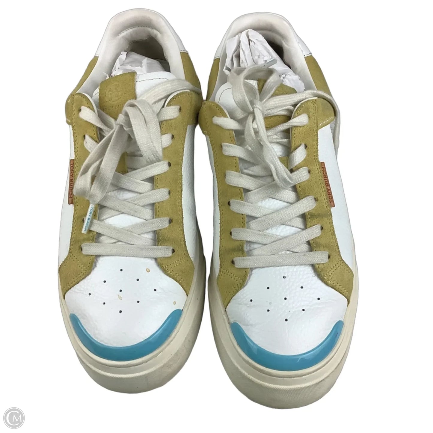 Shoes Designer By Tory Burch In White & Yellow, Size: 10