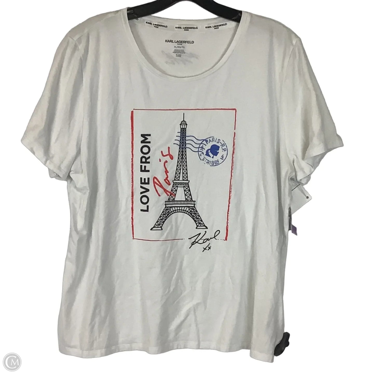 Top Short Sleeve Designer By Karl Lagerfeld In White, Size: Xl