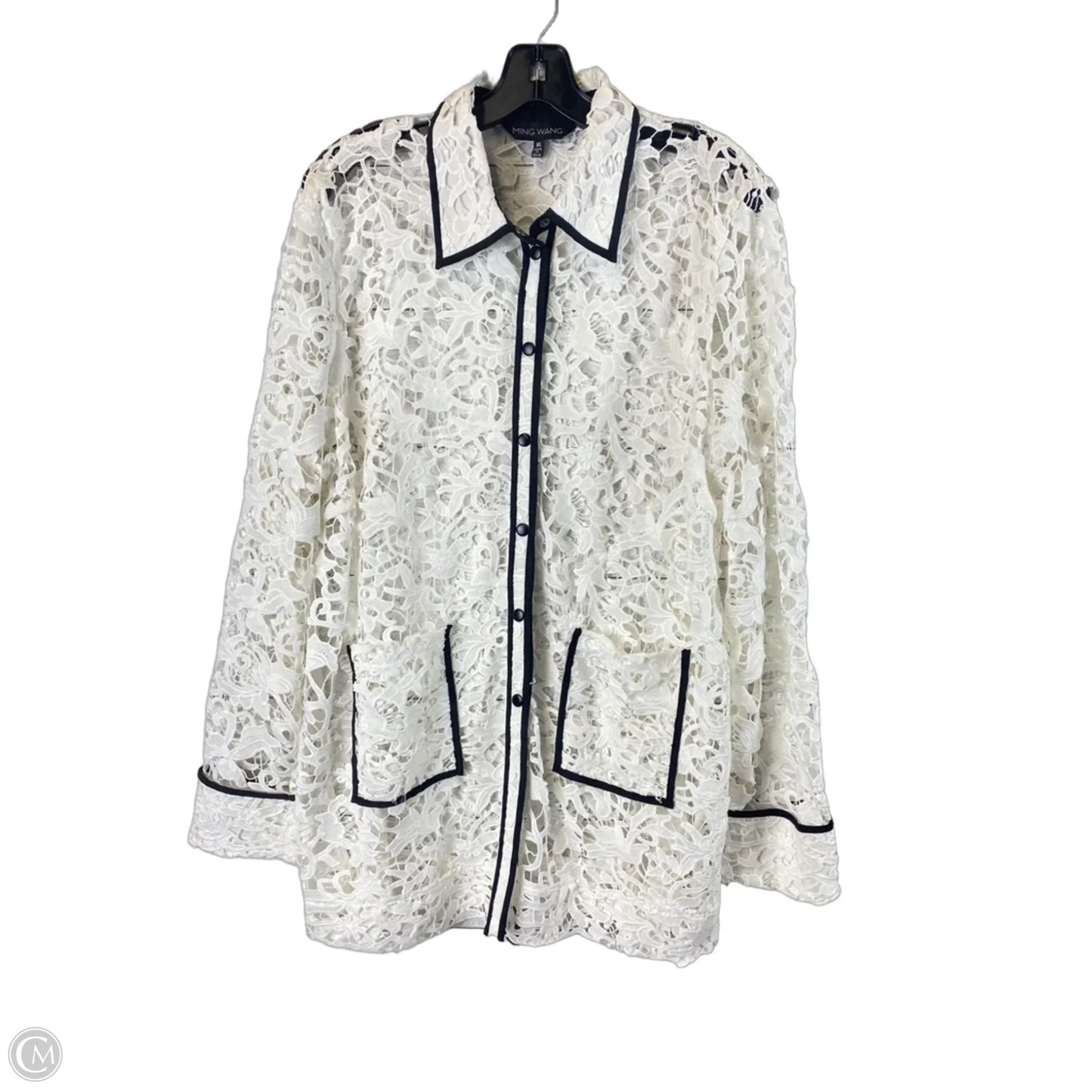 Jacket Shirt By Ming Wang In White, Size: Xl