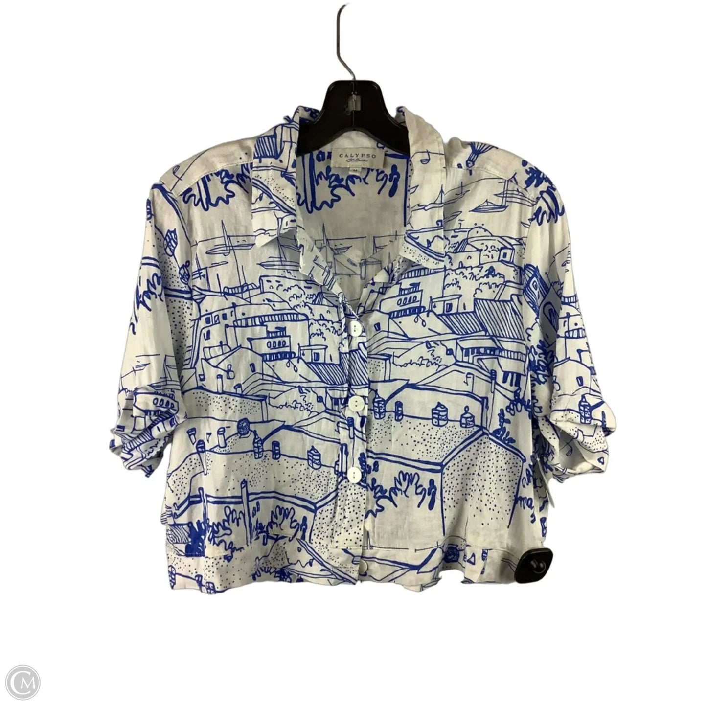 Top Short Sleeve By Calypso St Barth In Blue & White, Size: M