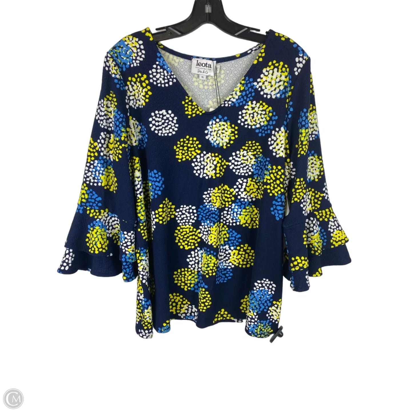 Top Short Sleeve By Leota In Blue & Yellow, Size: 1x