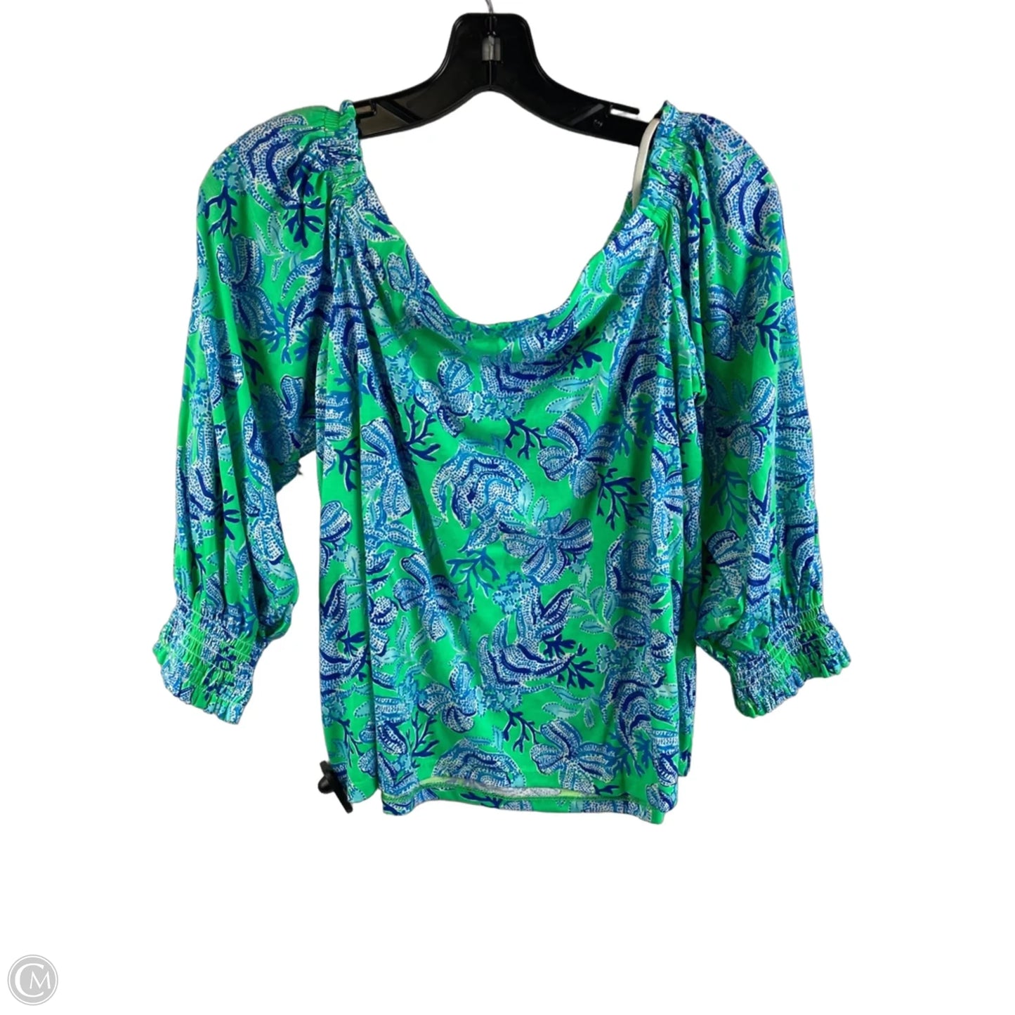 Top Long Sleeve Designer By Lilly Pulitzer In Blue & Green, Size: L