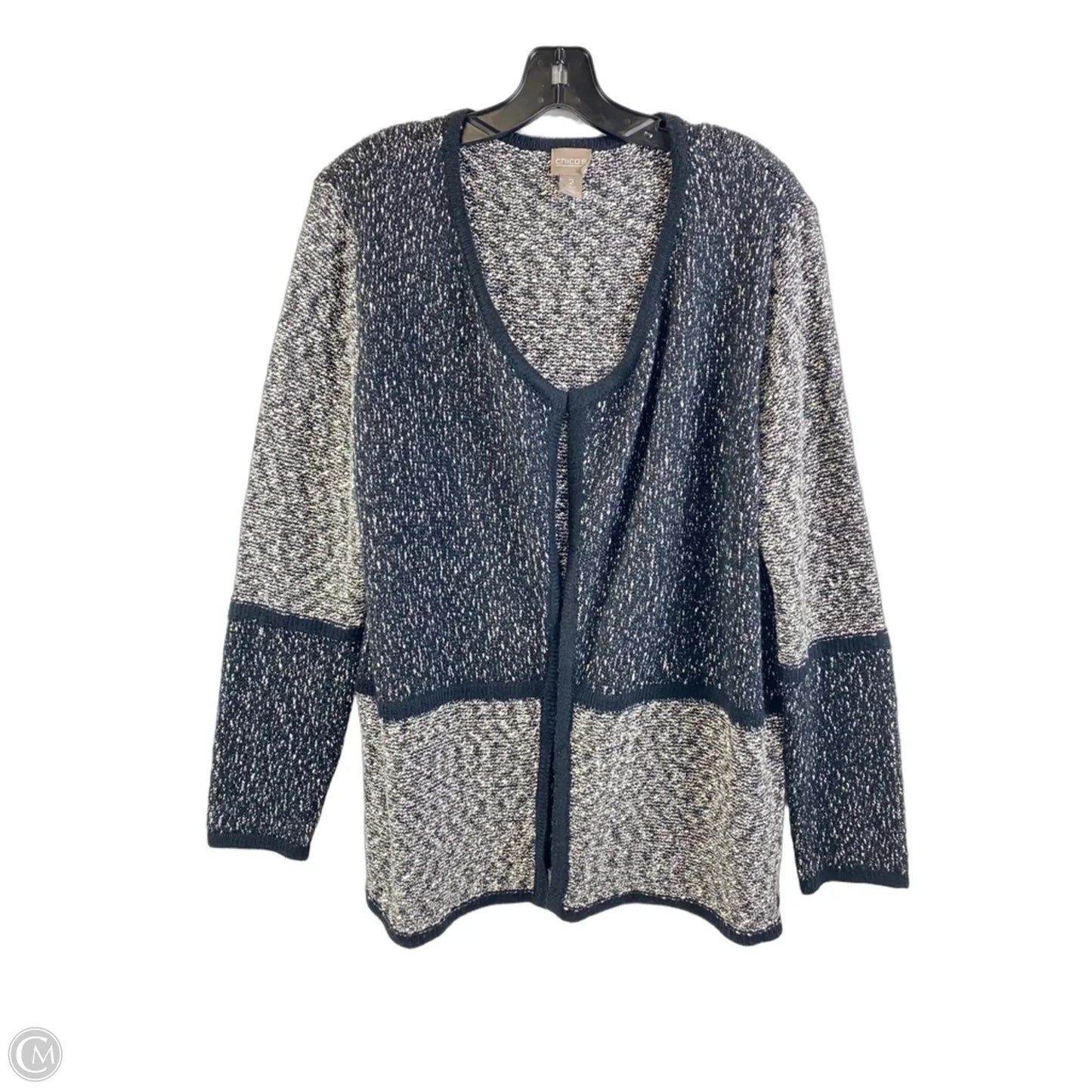 Sweater Cardigan By Chicos In Black & White, Size: L