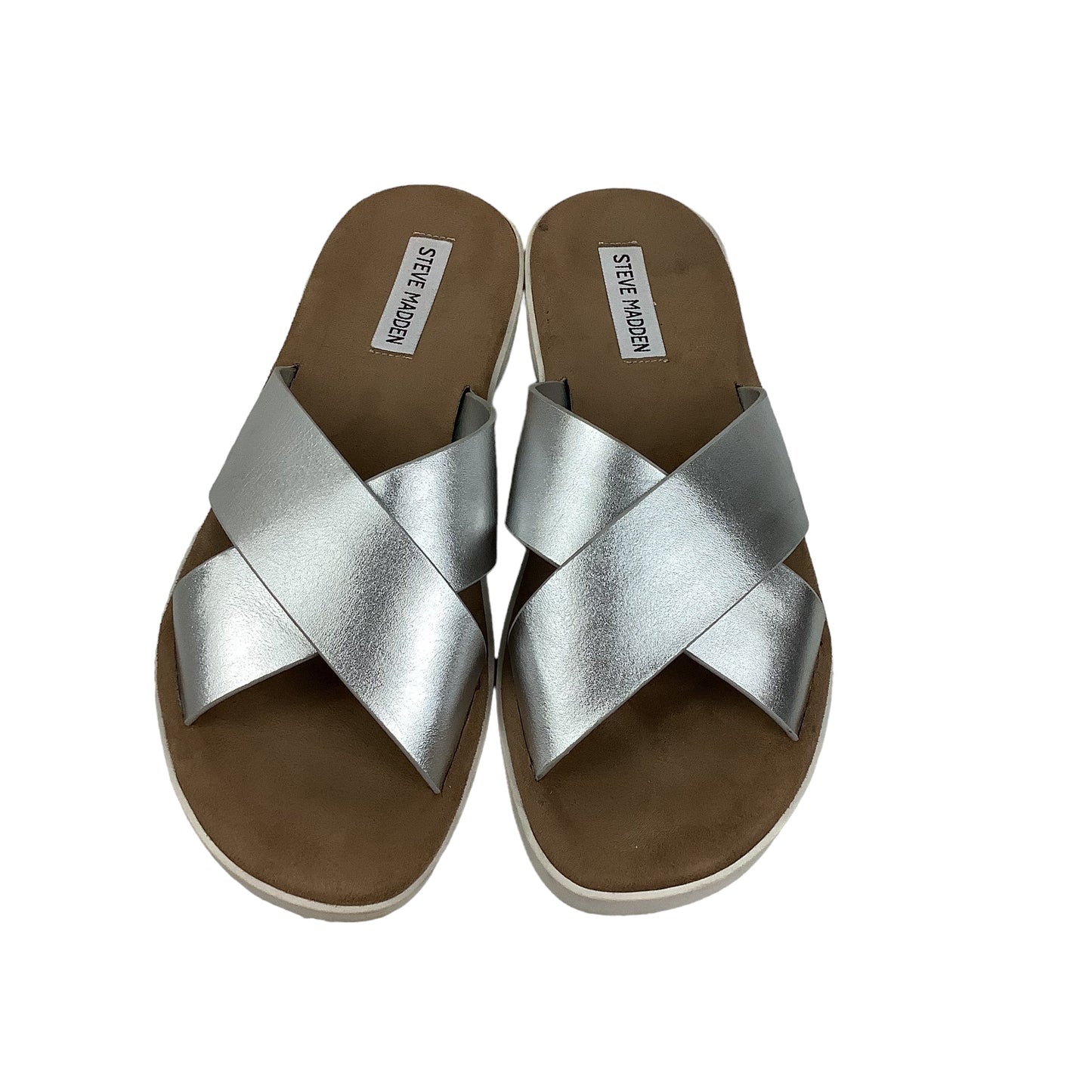 Silver Sandals Flats Steve Madden, Size 9.5