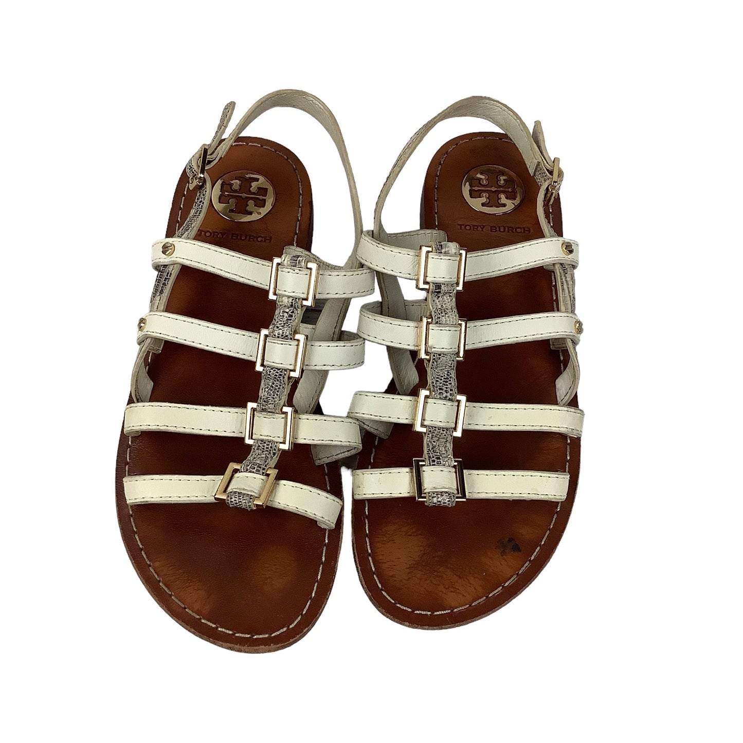 Cream Sandals Designer Tory Burch, Size 6.5