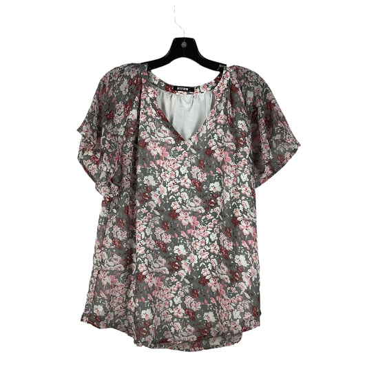 Floral Print Top Short Sleeve Clothes Mentor, Size L