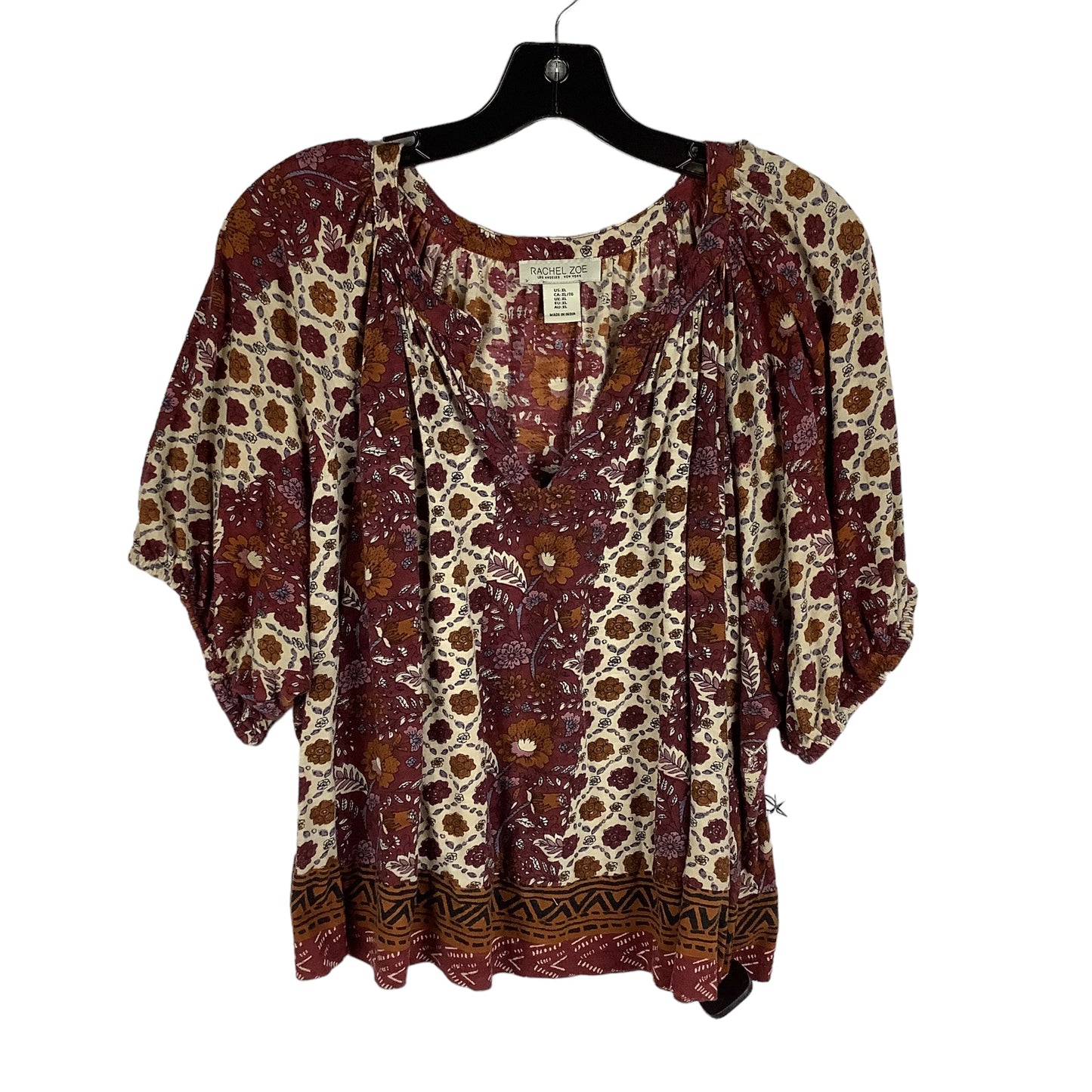 Floral Print Top Short Sleeve Rachel Zoe, Size Xl