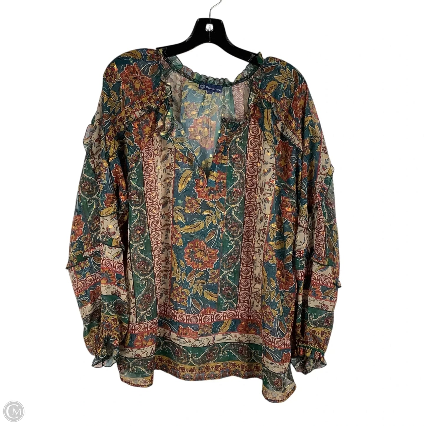 Top Long Sleeve By Democracy In Multi-colored, Size: 2x