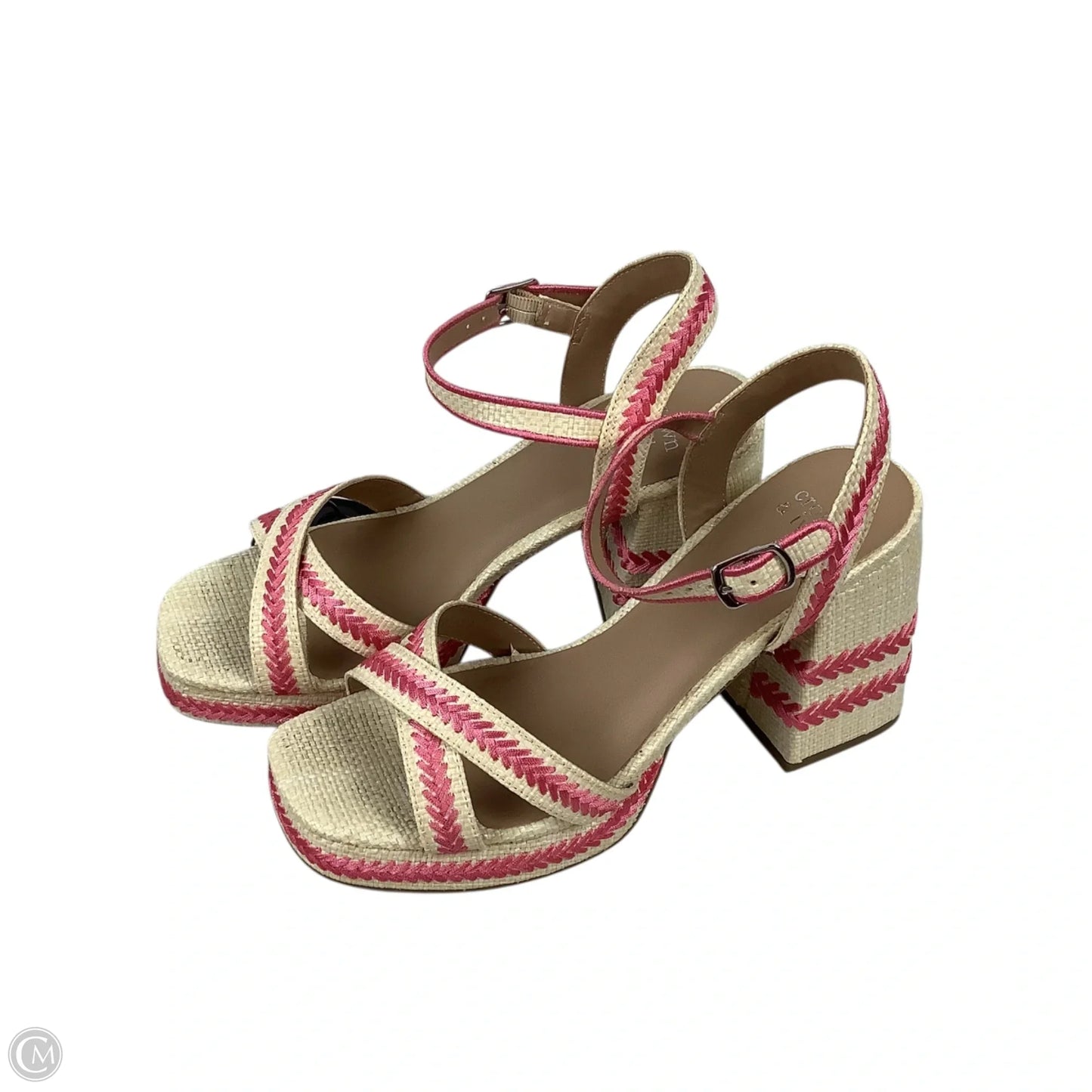 Sandals Heels Block By Crown And Ivy In Cream & Pink, Size: 7.5