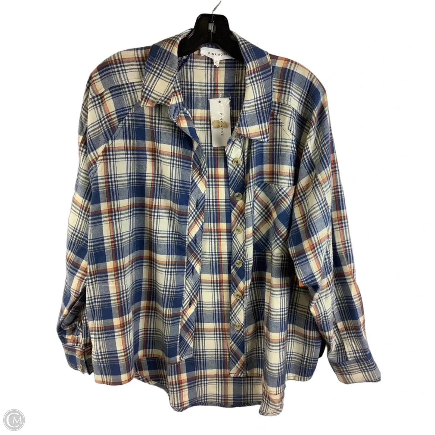 Top Long Sleeve By Pink Rose In Plaid Pattern, Size: L