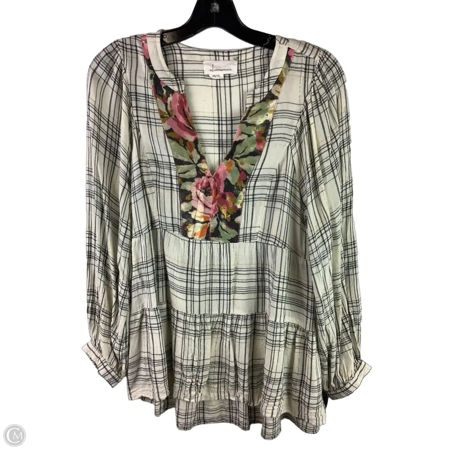 Top Long Sleeve By Anthropologie In Plaid Pattern, Size: S