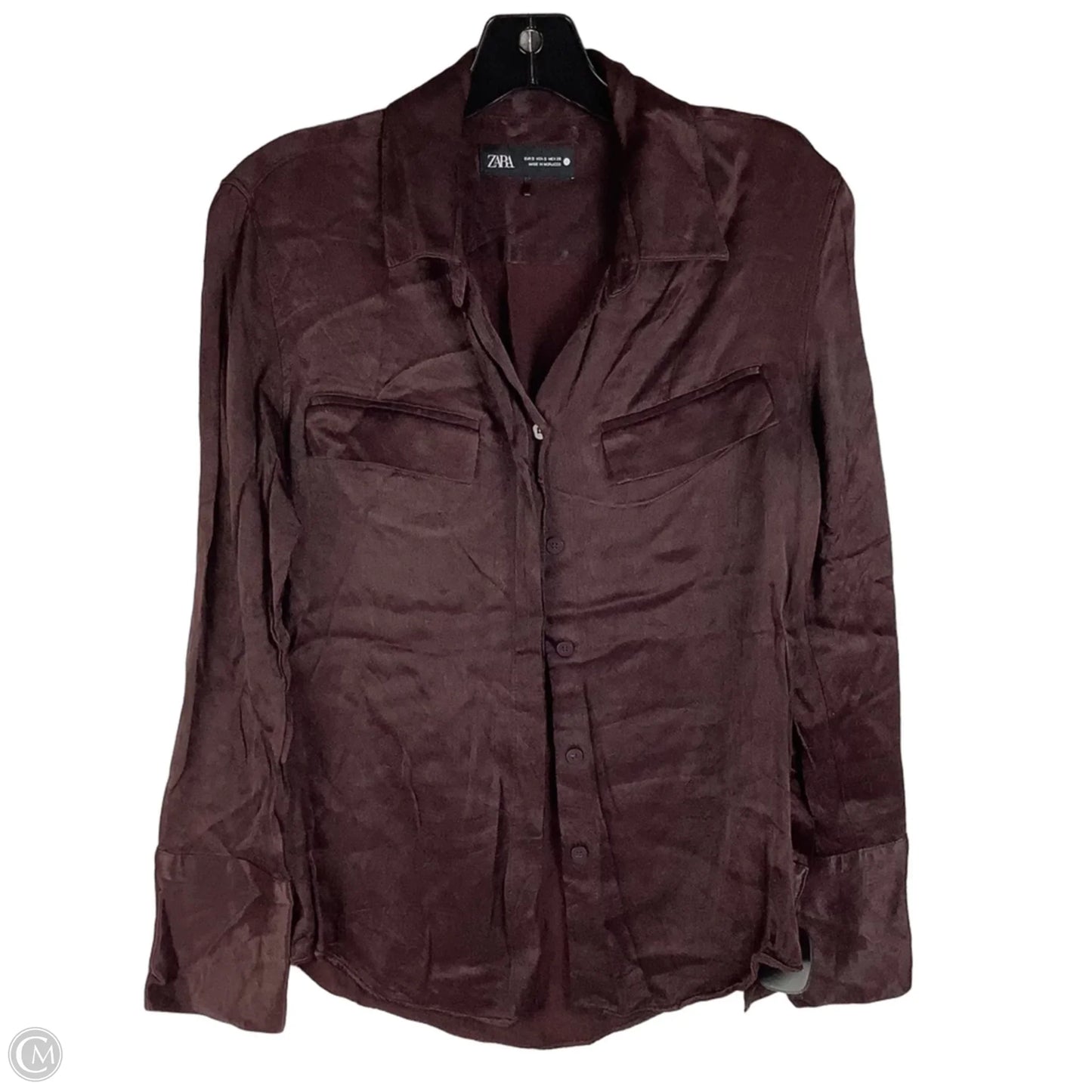 Top Long Sleeve By Zara In Maroon, Size: S