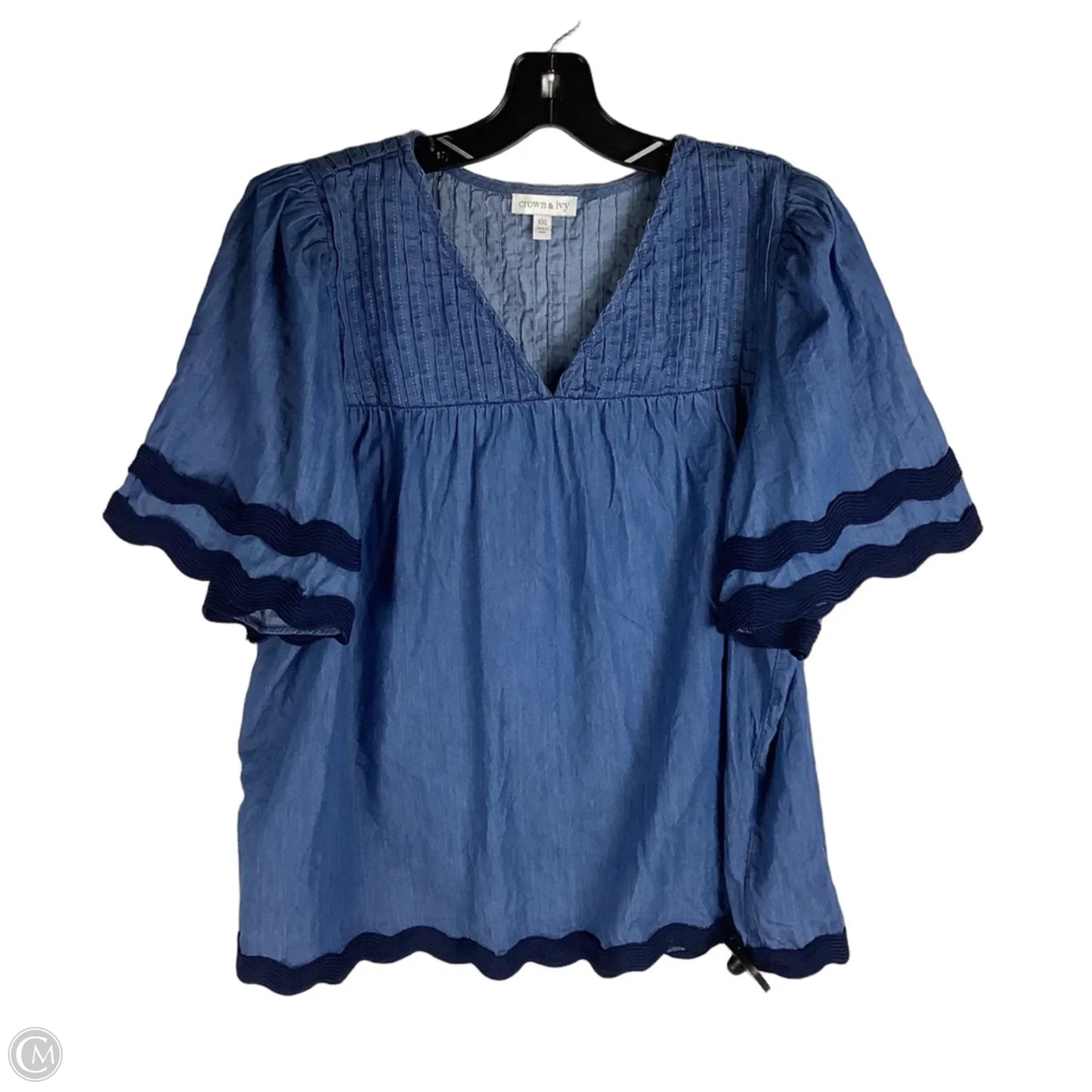 Top Short Sleeve By Crown And Ivy In Blue Denim, Size: Xxl