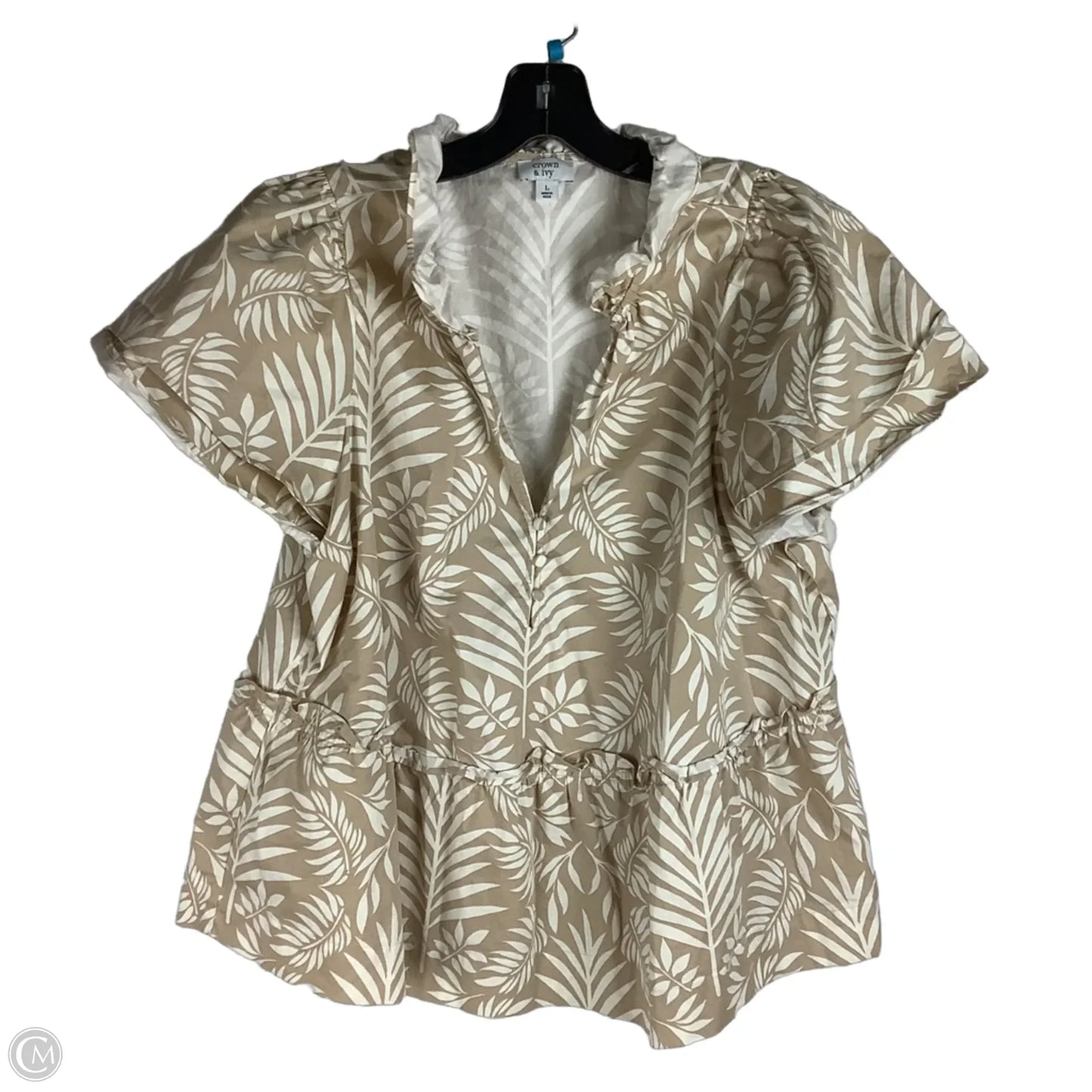 Top Short Sleeve By Crown And Ivy In Cream & Tan, Size: L