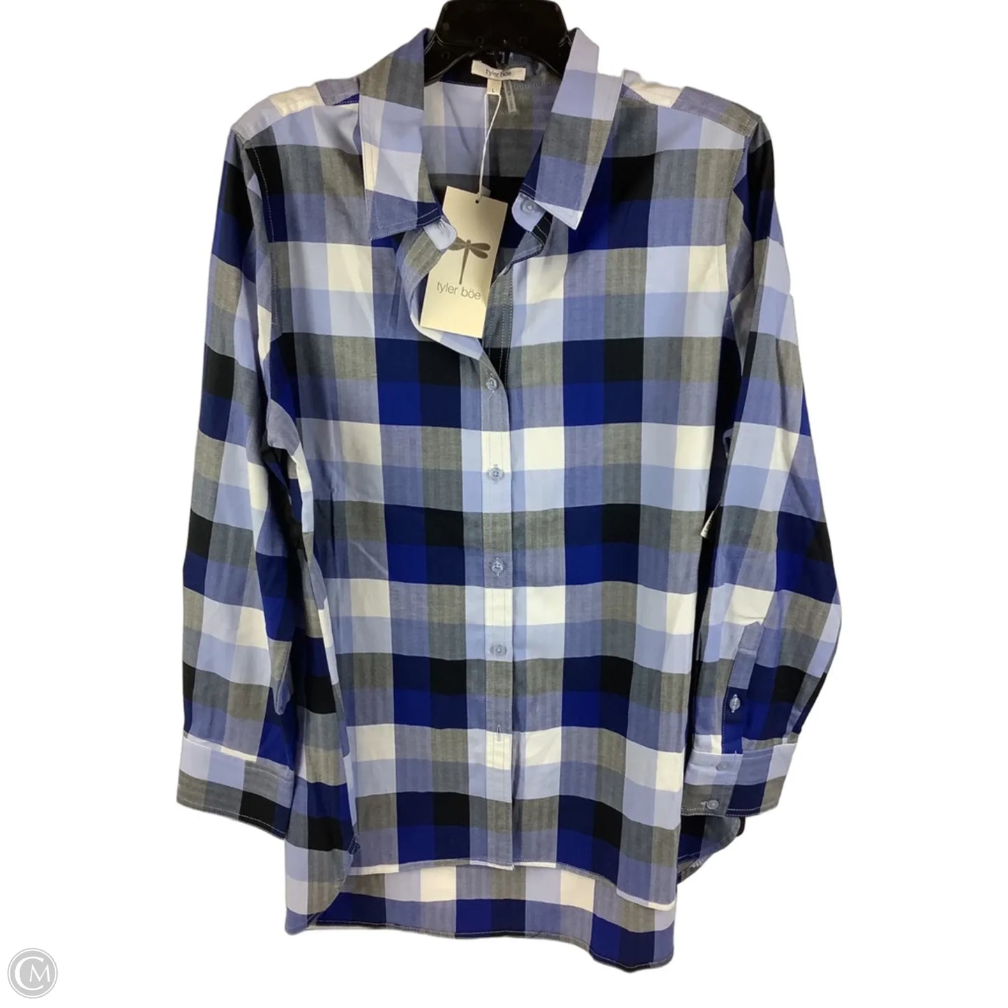 Top Long Sleeve By Tyler Boe In Plaid Pattern, Size: L