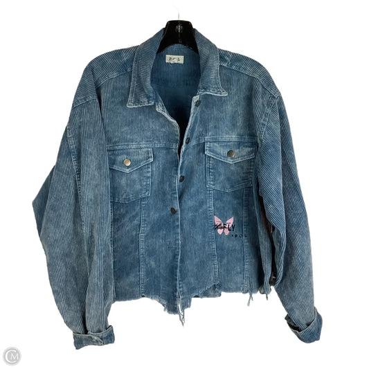 Jacket Shirt By Pol In Blue, Size: L