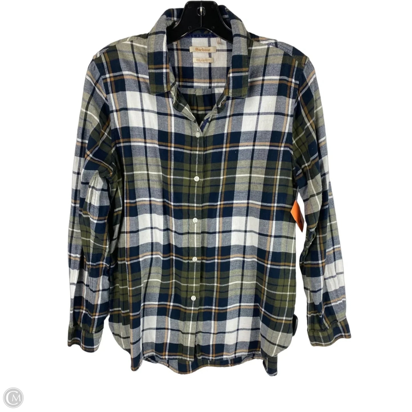Top Long Sleeve By Barbour In Plaid Pattern, Size: M