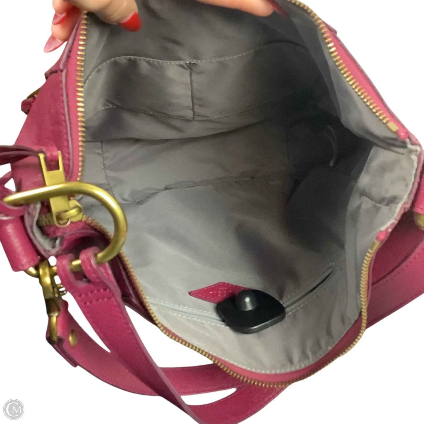 Handbag Leather By Fossil, Size: Medium