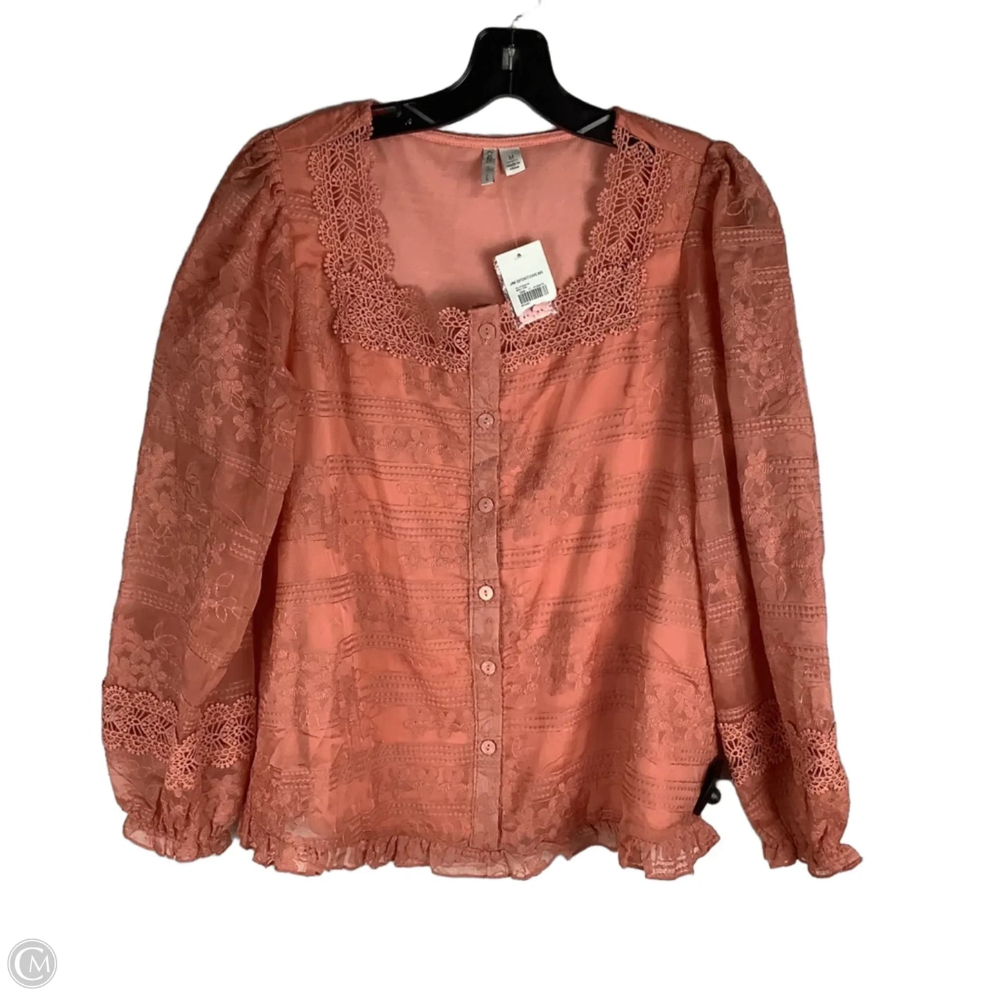 Top Long Sleeve By Cato In Coral, Size: M