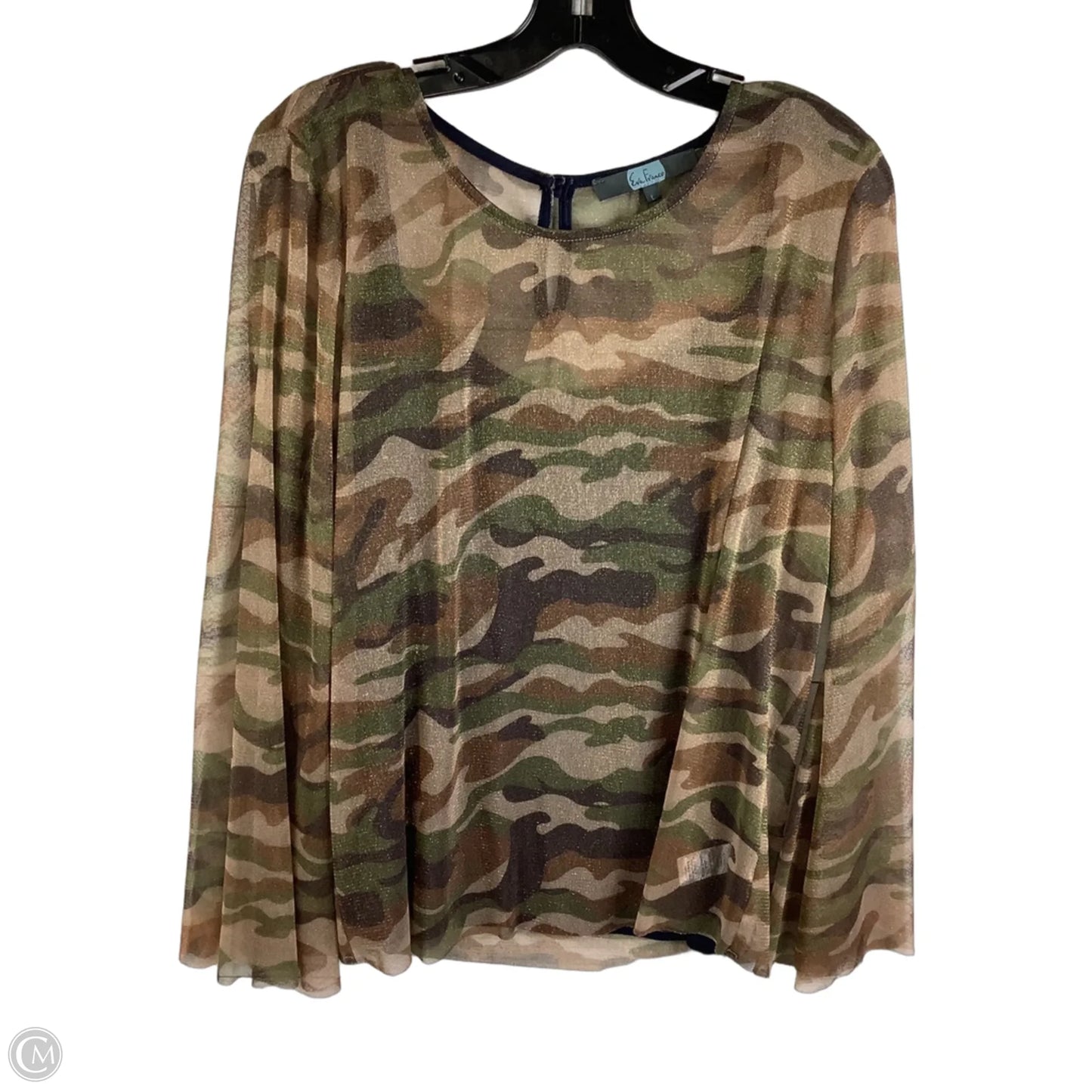 Top Long Sleeve By Eva Franco In Camouflage Print, Size: L
