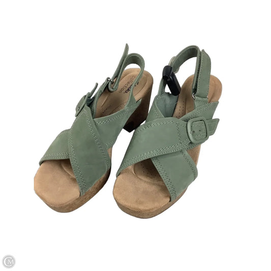 Sandals Heels Block By Clarks In Green, Size: 7.5