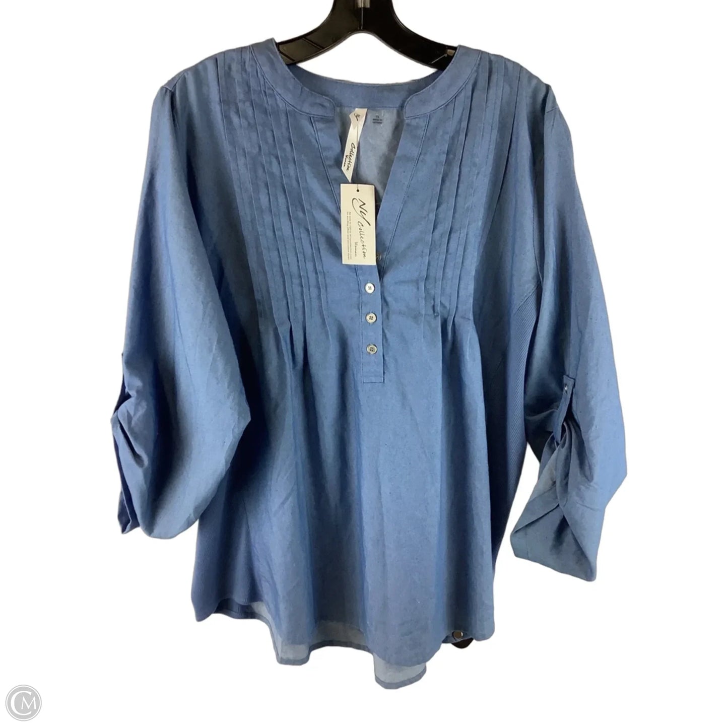 Top 3/4 Sleeve By Ny Collection In Blue Denim, Size: 1x