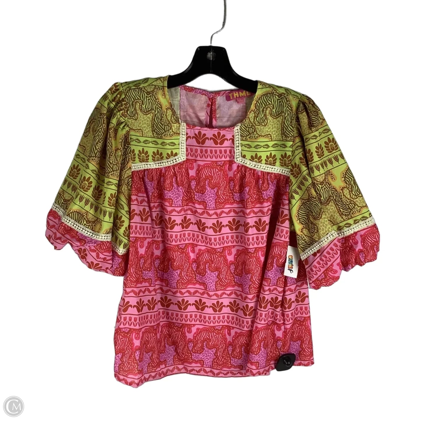 Top Short Sleeve By Thml In Green & Pink, Size: L