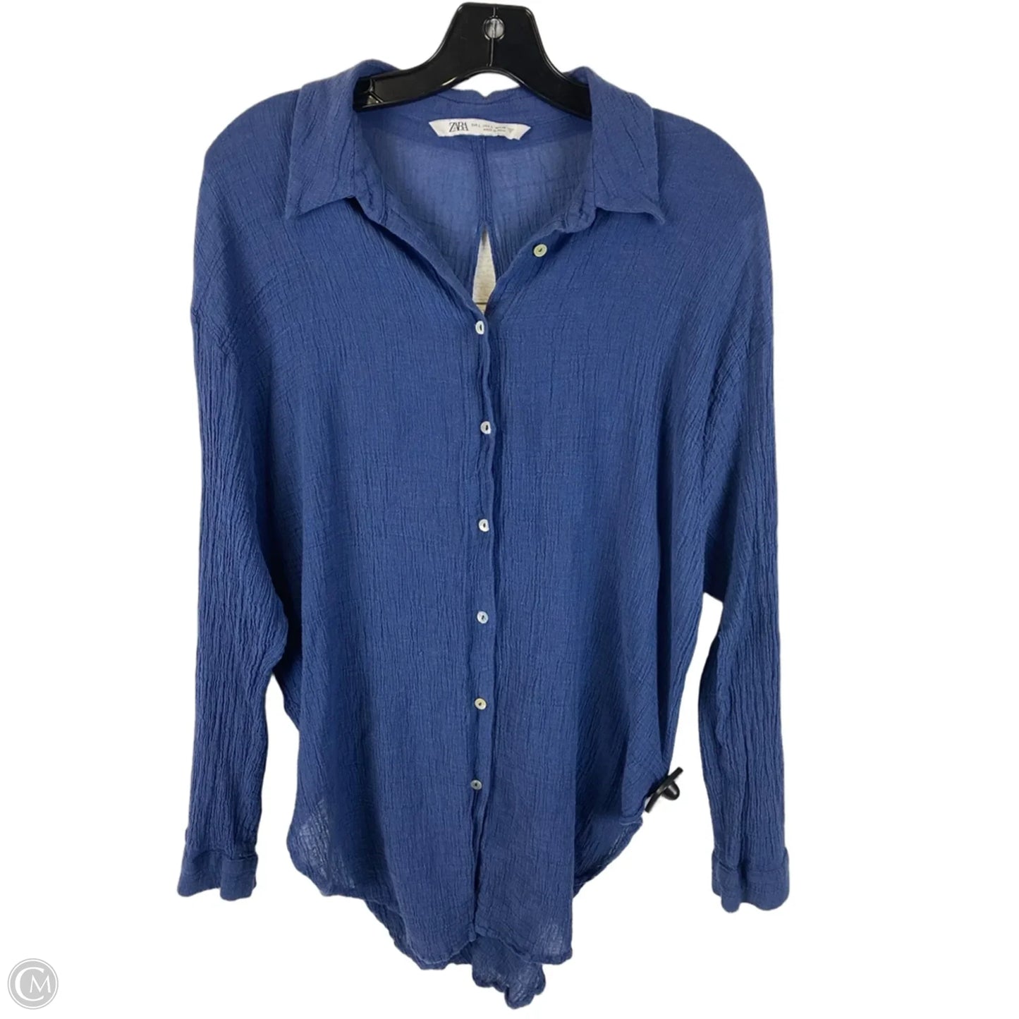 Top Long Sleeve By Zara In Blue, Size: L
