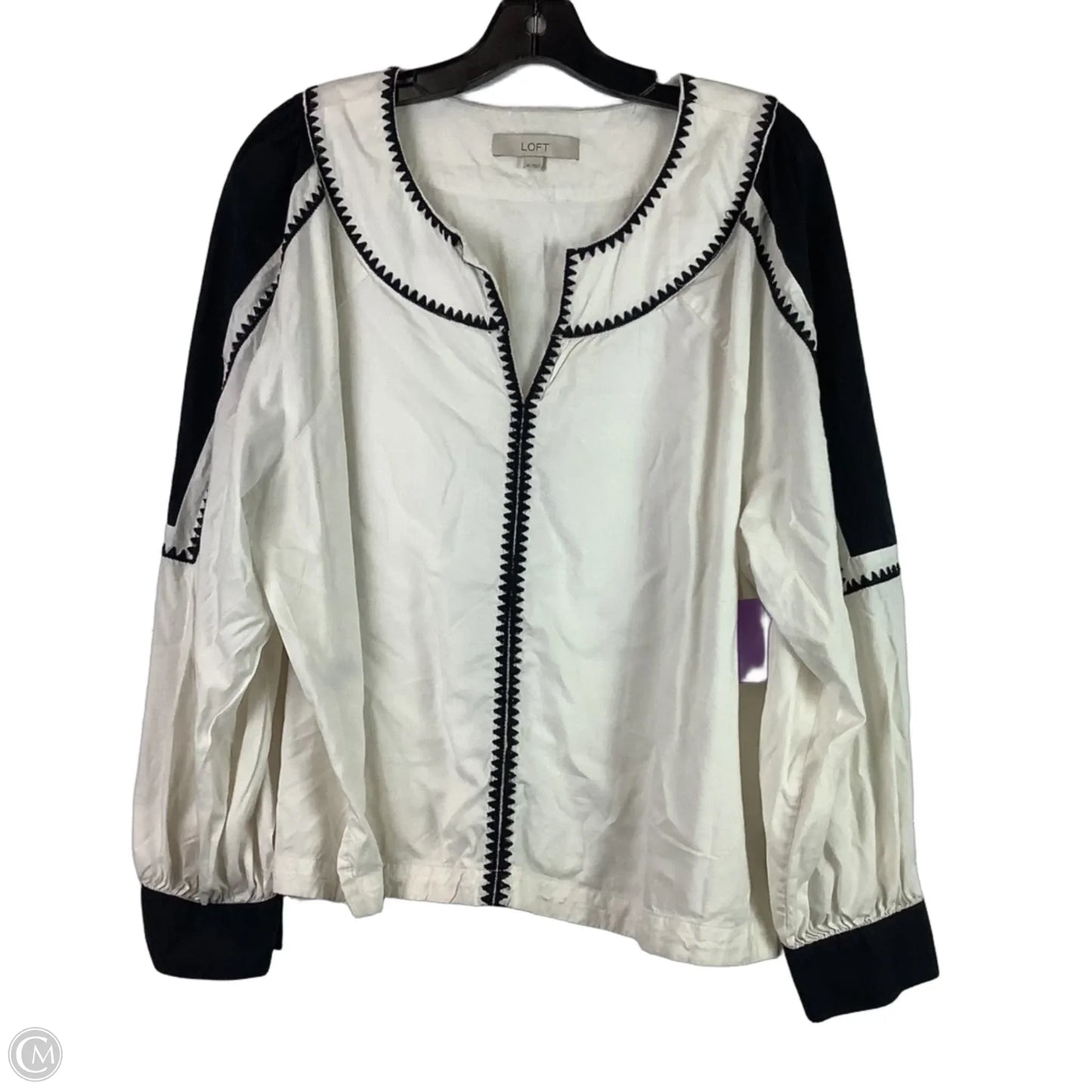 Top Long Sleeve By Loft In Black & White, Size: Xl