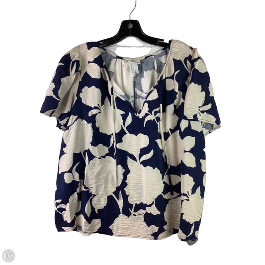 Top Short Sleeve By Ava & Viv In Blue & White, Size: 1x