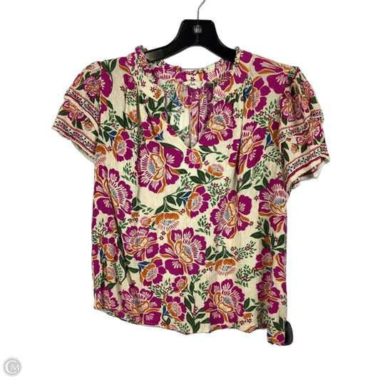 Top Short Sleeve By Nicole Miller In Floral Print, Size: M