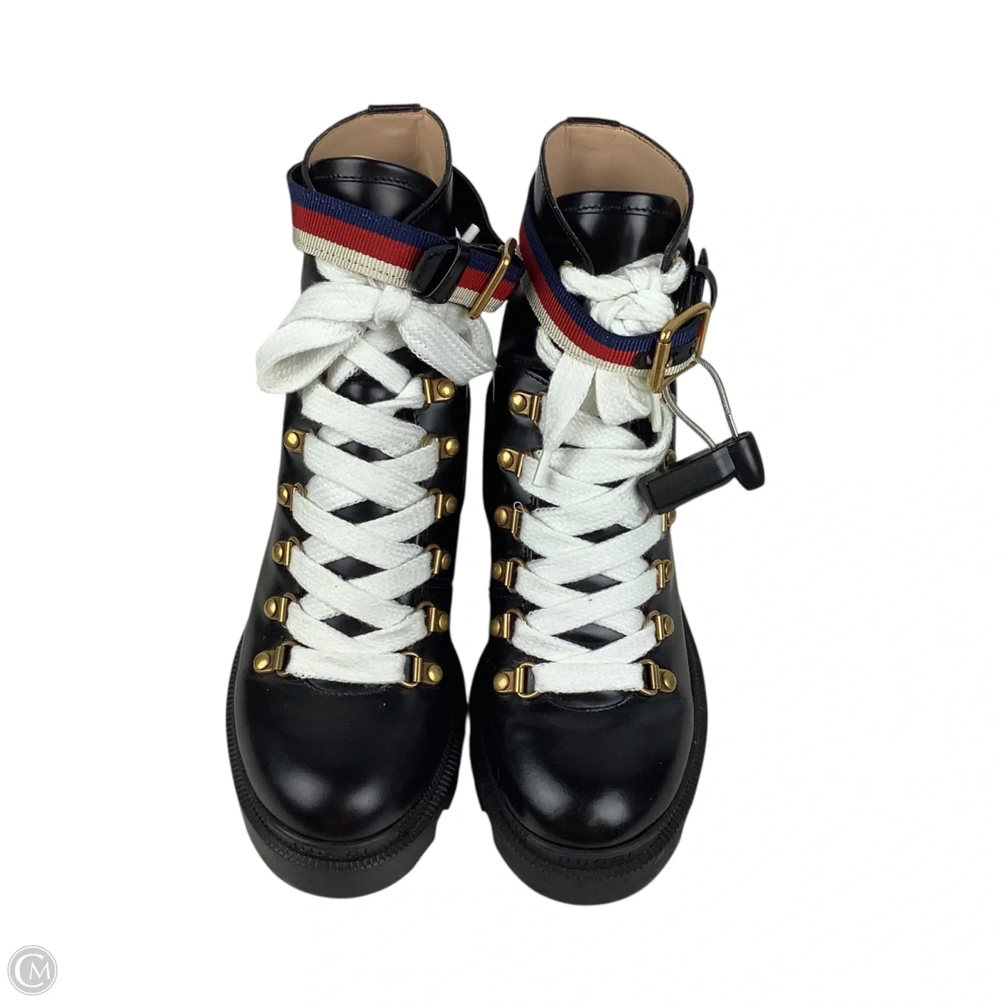 Boots Luxury Designer By Gucci In Black & White, Size: 36.5